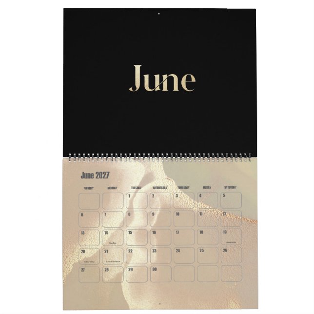 Calendário Chic do Shimmer Dourado Moderno (Jun 2027)
