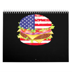 Calendário CHURRASCOS   Hamburger EUA Bandeira 4 De Julho De 