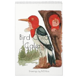 Calendário Cinto Vintage Desenhos de Aquarelas Aves Crianças 