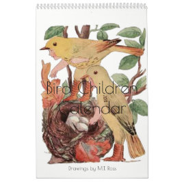 Calendário Cinto Vintage Desenhos de Aquarelas Bird Crianças 