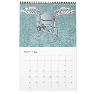 Calendário Cinza azul de misturador de betão