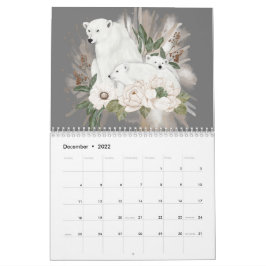 Calendário Cinza Selvagem Animais Floral Aquarela