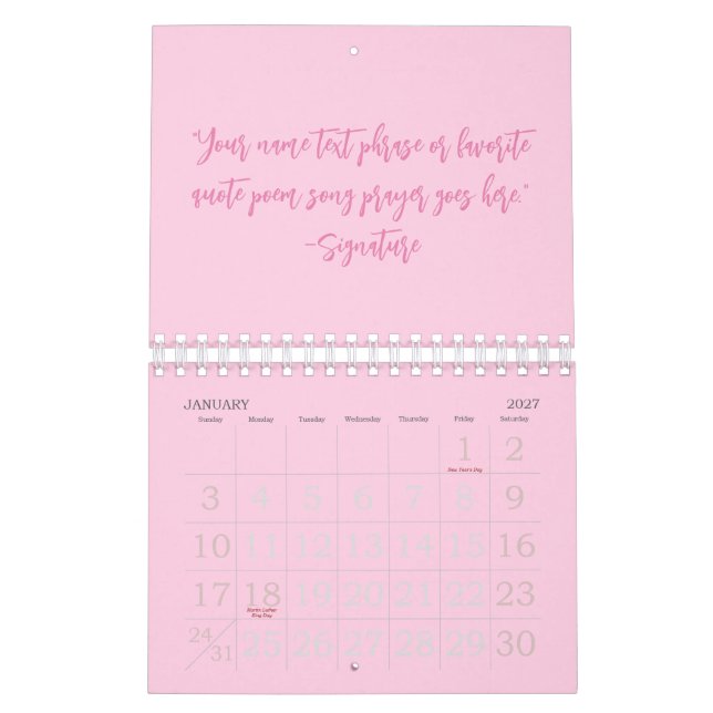 Calendário Citação de script rosa personalizado Citação do Ca (Jan 2027)