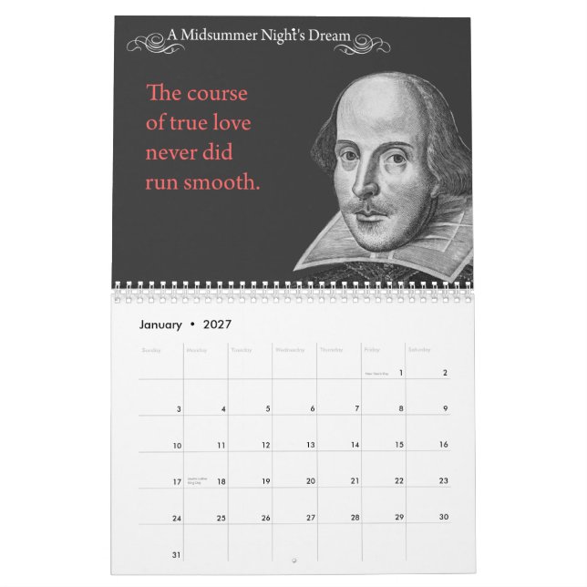 Calendário Citações de Shakespeare.  2014 (Jan 2027)