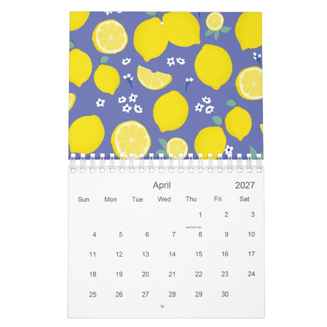Calendário Citrus Lemon Slices Purple Pattern 2026 (Abr 2027)