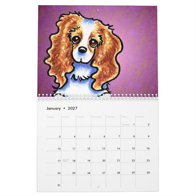 Calendário CKCS King Charles Spaniels Off-Leash Art™ Vol 1 (Jan 2027)