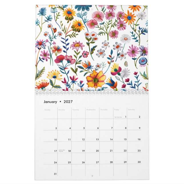Calendário Clássico de Padrão de Flores Silvestres (Jan 2027)