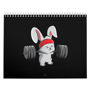 Calendário Coelhinho Gym Coelho Ness Weighting Arte Engraçad