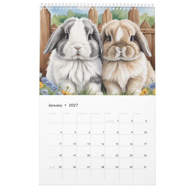 Calendário Coelhos Coelhos Coelhinhos Lop (Jan 2027)