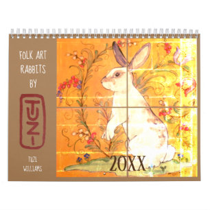 Calendário Coelhos de Arte Folclórica de Tuzi Willams Rabbit