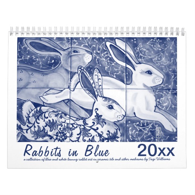Calendário Coelhos de Arte Original do Azulejo Coelho Azul (Capa)