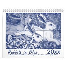 Coelhos de Arte Original do Azulejo Coelho Azul