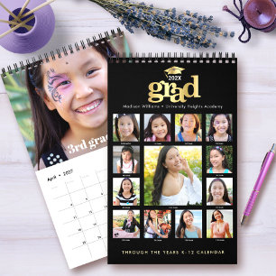 Calendário Colagem de Fotografias Douradas a Preto, K-12, 15 