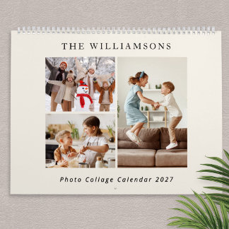 Calendário Colagem de Fotos da Família Moderna em Creme Quent