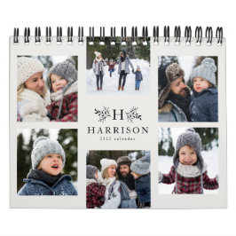 Calendário Colagem de fotos da família monograma roxo preto e