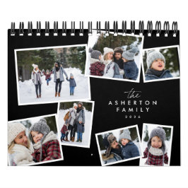 Calendário Colagem de fotos da família na moda branco preto m
