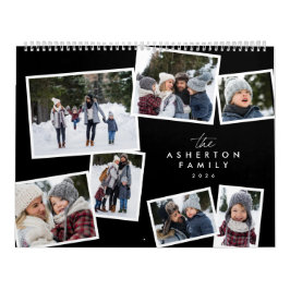 Calendário Colagem de fotos da família na moda branco preto m