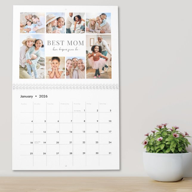 Calendário Colagem de Fotos da Melhor Mãe Simples (Simple Best Mom Photo Collage Calendar)