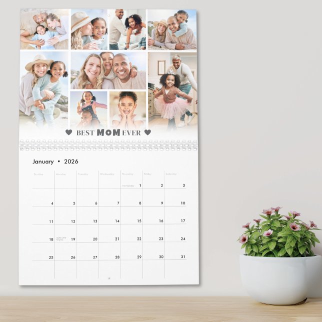 Calendário Colagem de Fotos da Melhor Mãe Simples Mãe (Simple Best Mom Photo Collage Mother Calendar)