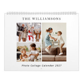 Calendário Colagem de Fotos de Família Moderna Preto Branco