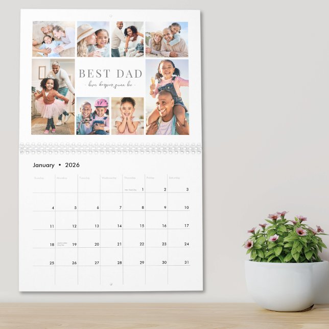 Calendário Colagem de Fotos do Melhor Pai Simples (Simple Best Dad Photo Collage Calendar)
