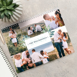 Calendário Colagem de Fotos e Monograma da Família de Folhag
