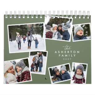 Calendário Colagem de fotos em verde sage álbum de recortes d