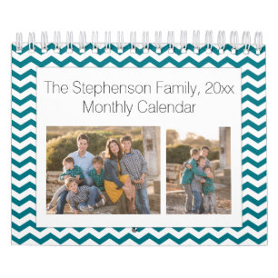 Calendário Colagem de Fotos Personalizada Chevron Teal 24 Ima