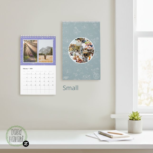 Calendário Colagem de fotos personalizada Rose Line Art 2026 (Custom photo collage Rose Line Art 2026 Calendar)