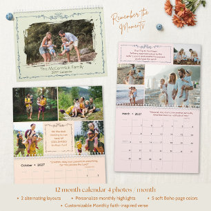 Calendário Colagem de Fotos Personalizadas Rústica Boho para 