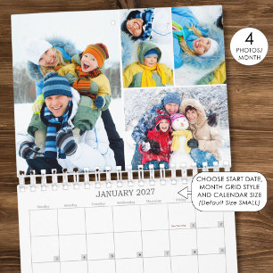 Calendário Colagem de Fotos Personalizadas Simples 2027 4 Por