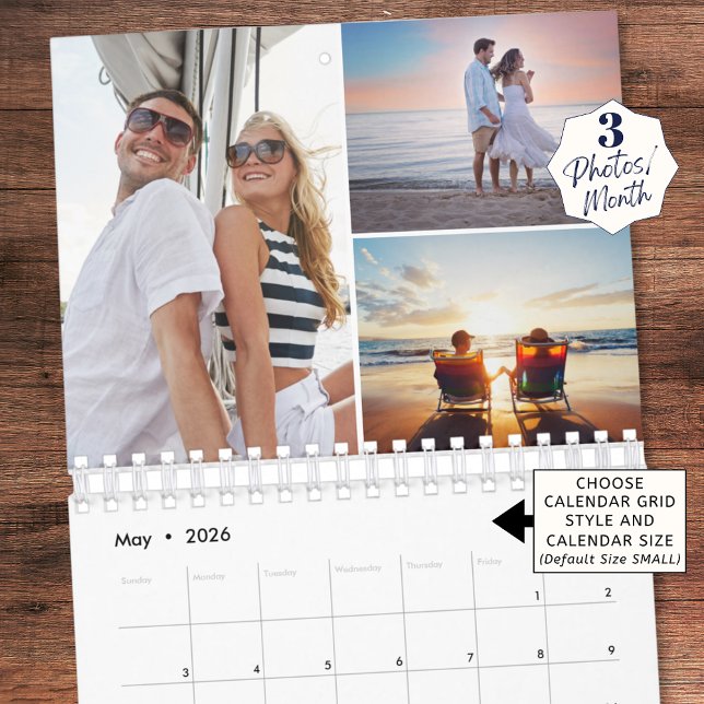 Calendário Colagem de Fotos Personalizadas Simples 3 por Mês (Criador carregado)