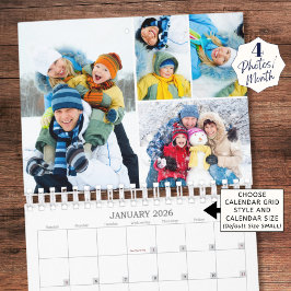 Calendário Colagem de Fotos Personalizadas Simples 4 Por Mês