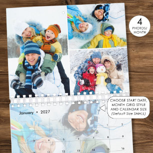 Calendário Colagem de Fotos Personalizadas Simples 4 Por Mês