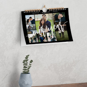 Calendário Colagem de fotos preto simples minimalista moderno