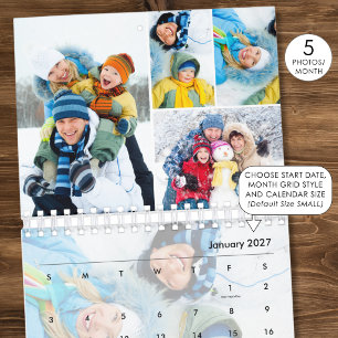 Calendário Colagem de Fotos Simples 5 Por Mês Personalizada