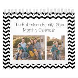 Calendário Colagem Personalizada de Fotos em Chevron Branco P