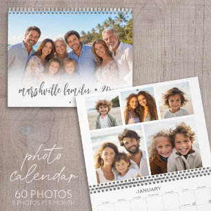 Calendário Colagem Personalizada Família Moderna - 5 Fotos po