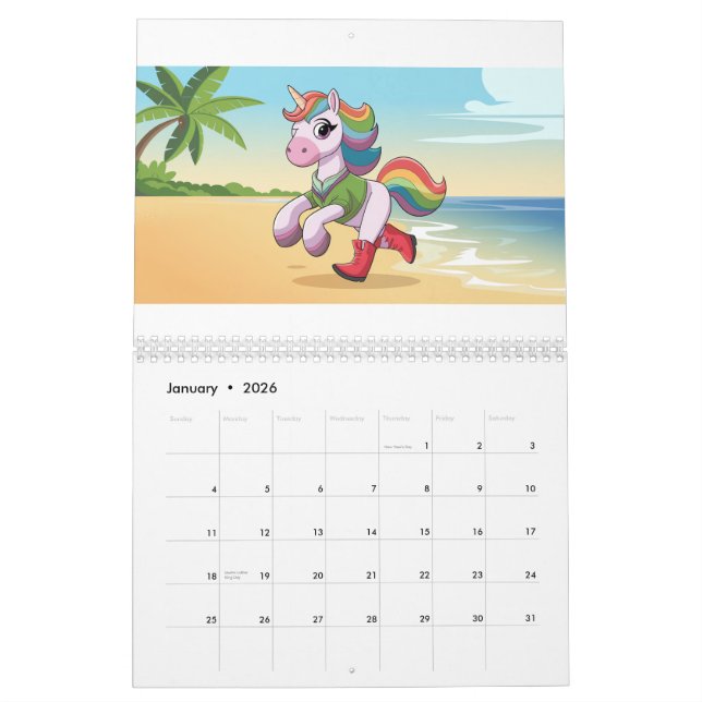 Calendário Colorido de Coleção Unicorn (Jan 2026)