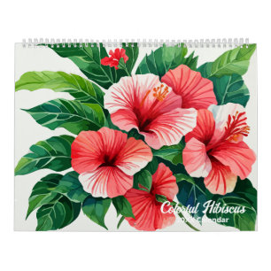 Calendário Colorido do Hibiscus Tropical Watercolo