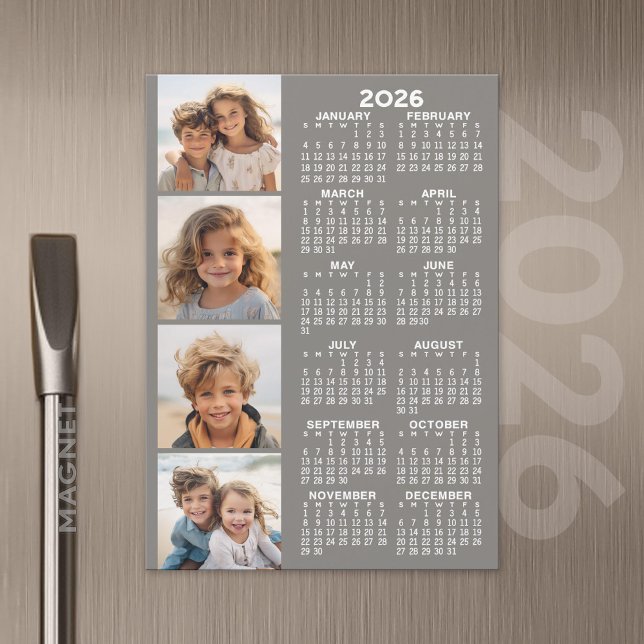 Calendário com 4 Cartão Magnético de Colagem de Fo (2026 Calendar with A Photo and Magnetic Back)