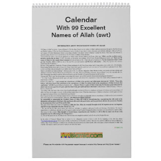 Calendário com 99 nomes de Allah (swt) - deus