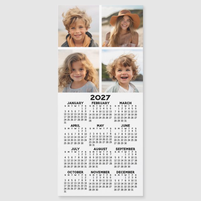 Calendário com Colagem de 4 Fotos - Ímã Moderno (Frente)