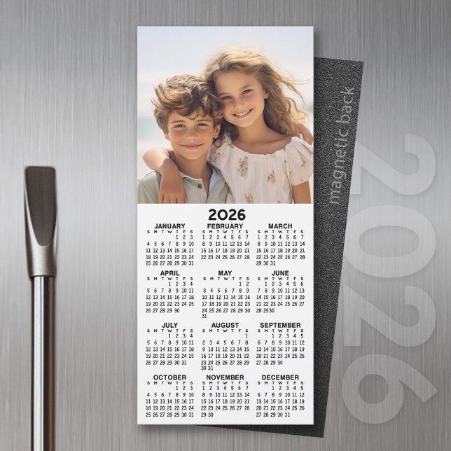 Calendário com Colagem de Fotos (2026 Calendar Magnet for the Fridge or Home Office - Add a Photo for a Personal Touch)