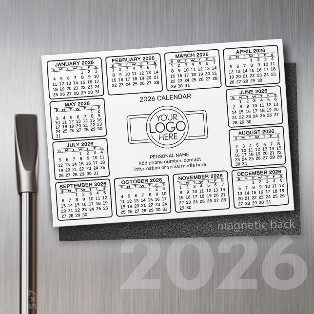 Calendário com logotipo do Magnet de Informações d (2026 Calendar with a Place for your logo - Hand Out To Clients as a Thank You Gift!)