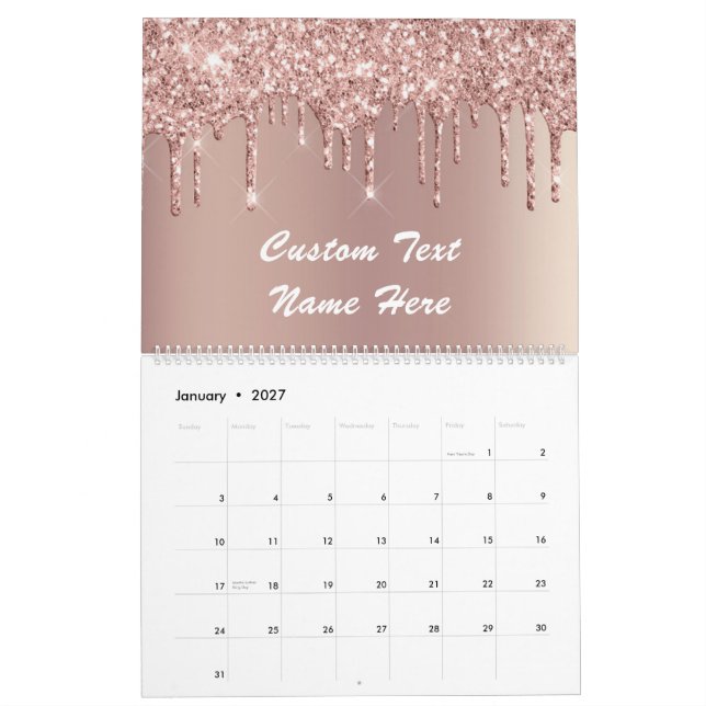Calendário com Pingos de Glitter em Rose Gold e Te (Jan 2027)