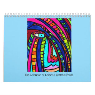 Calendário com Rostos Abstratos Coloridos
