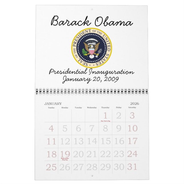 Calendário Comemorativa da Inauguração do PRESIDENTE OBAMA (Jan 2026)