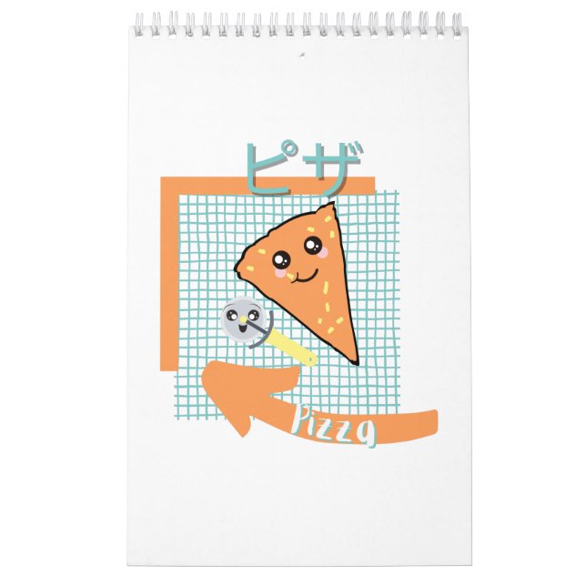 Calendário comida kawaii - pizza fofa, laranja, turquesa (Capa)