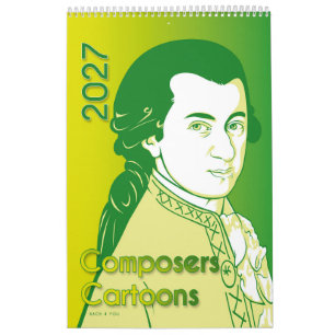 Calendário Compositores Clássicos Retratos, Estilo de Cartoon